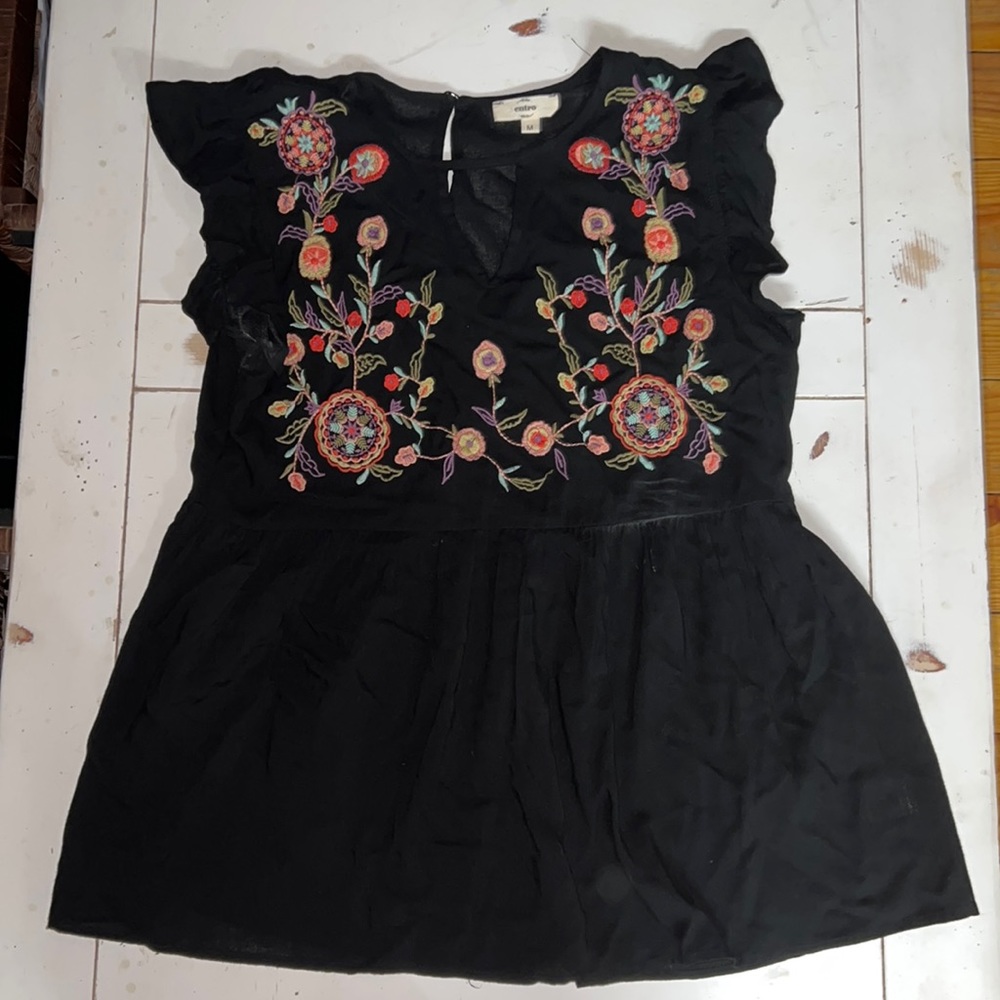 Black embroidered babydoll top